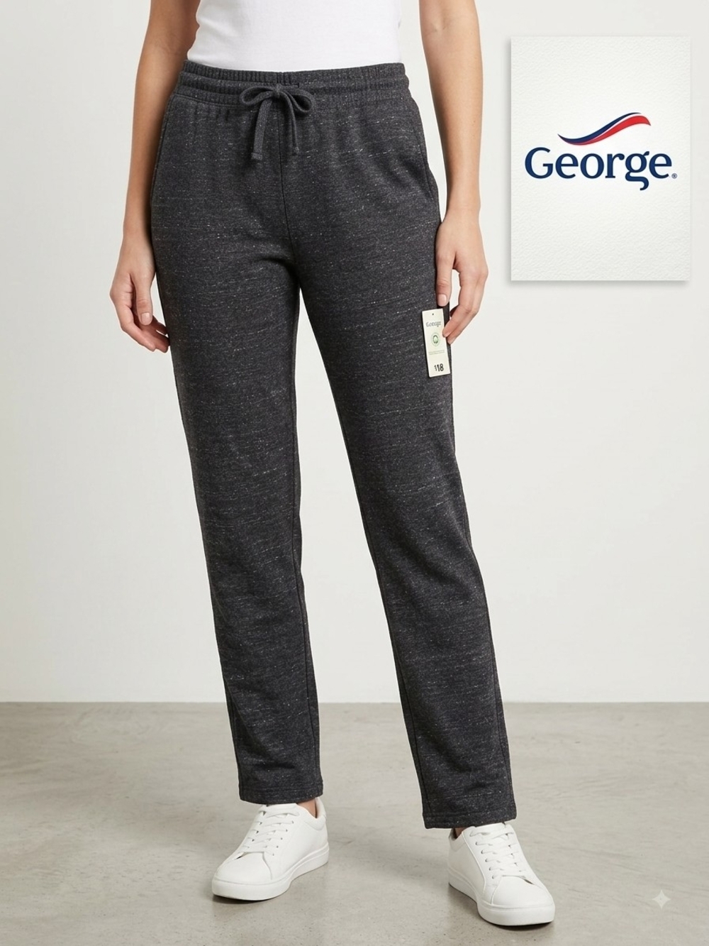 George Women's Dark Charcoal Drawstring Track Pants